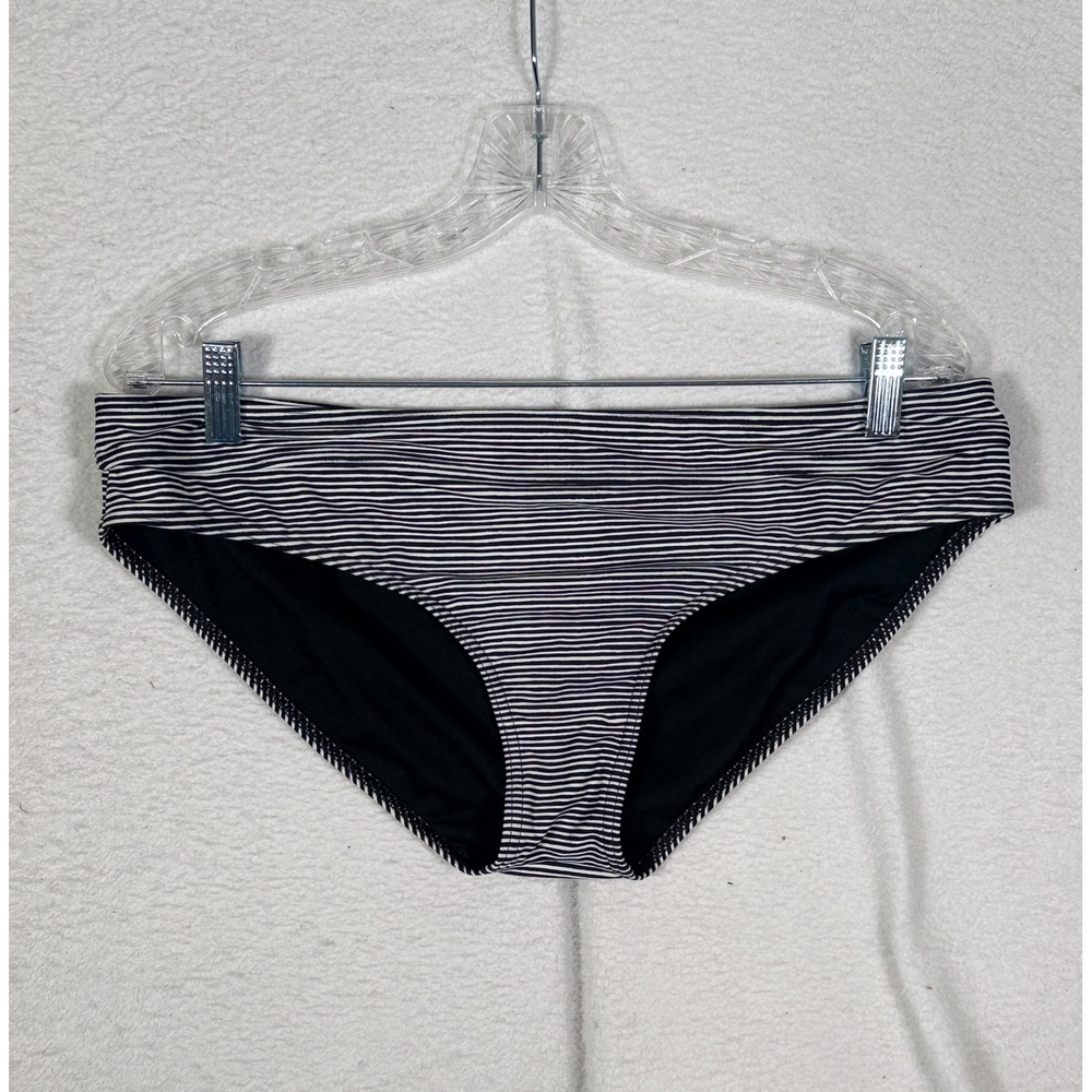 prAna Swim Bottoms Womens XL Black‎ White Striped Mid Rise Bikini Full Coverage